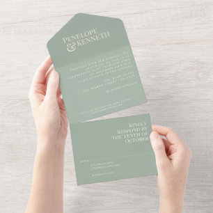 Invitation Tout En Un Mariage Élégant Classique Typographie Vert Sauge