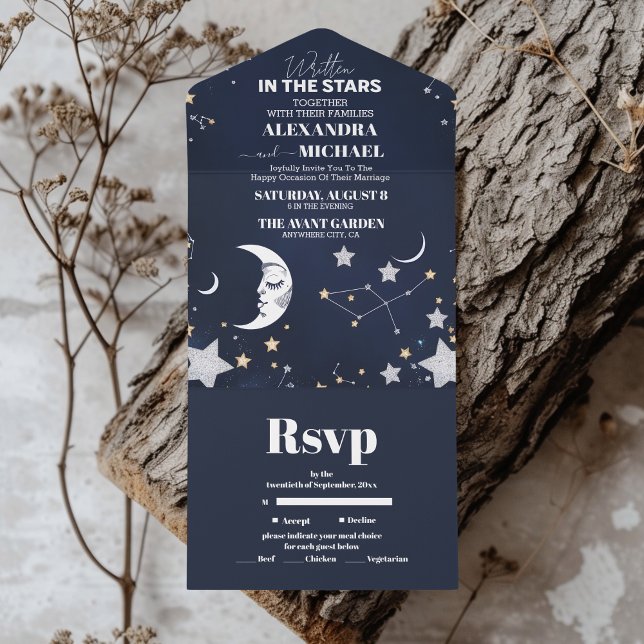Invitation Tout En Un Mariage Élégant Croissant de Lune Céleste (Créateur téléchargé)