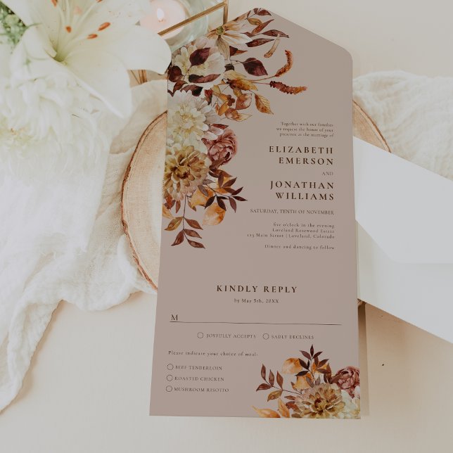 Invitation Tout En Un Mariage Élégant d'Automne (Elegant Fall Floral Wedding All In One Invitation by Painted Paperie
)