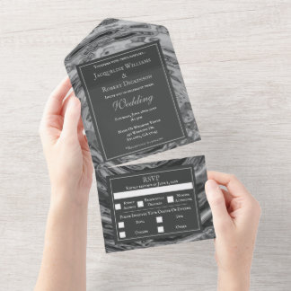 Invitation Tout En Un Mariage Élégant Eau Chromée Liquide Argent