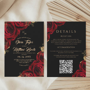 Invitation Tout en Un Mariage Élégant Floral Bourgogne
