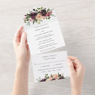 Invitation Tout En Un Mariage Élégant Floral Rustique d'Automne