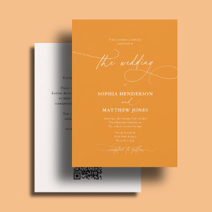 Invitation Tout en Un Mariage Élégant Gras Script Orange