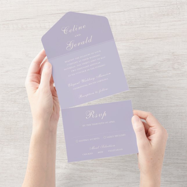 Invitation Tout En Un Mariage Élégant Lilas Classique (Déchirure)