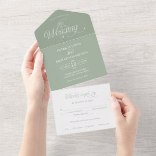 Invitation Tout En Un Mariage Élégant Minimaliste Vert Sauge