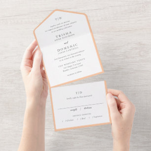 Invitation Tout En Un Mariage élégant moderne avec monogramme pêche