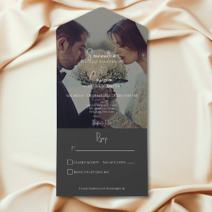 Invitation Tout En Un Mariage Élégant Moderne Photo Noir Sans Dîner