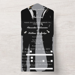 Invitation Tout En Un Mariage Élégant Moderne pour Hommes Gays Gris Noir