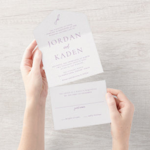 Invitation Tout En Un Mariage élégant monogramme en écriture lilas