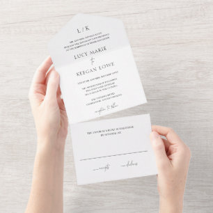 Invitation Tout En Un Mariage Élégant Monogramme Noir et Blanc Intempore