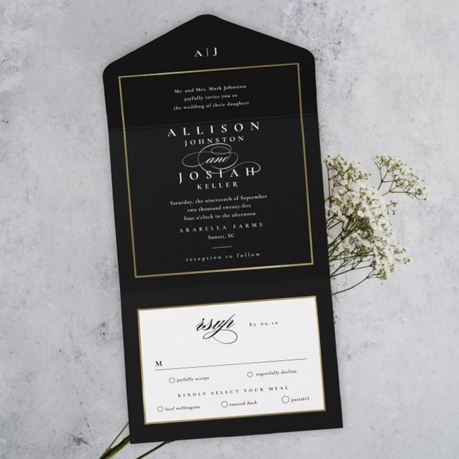 Invitation Tout En Un Mariage Élégant Monogramme Or (Créateur téléchargé)
