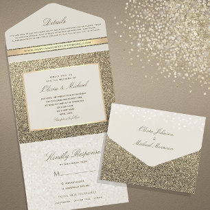 Invitation Tout En Un Mariage Élégant Paillettes Or Chic