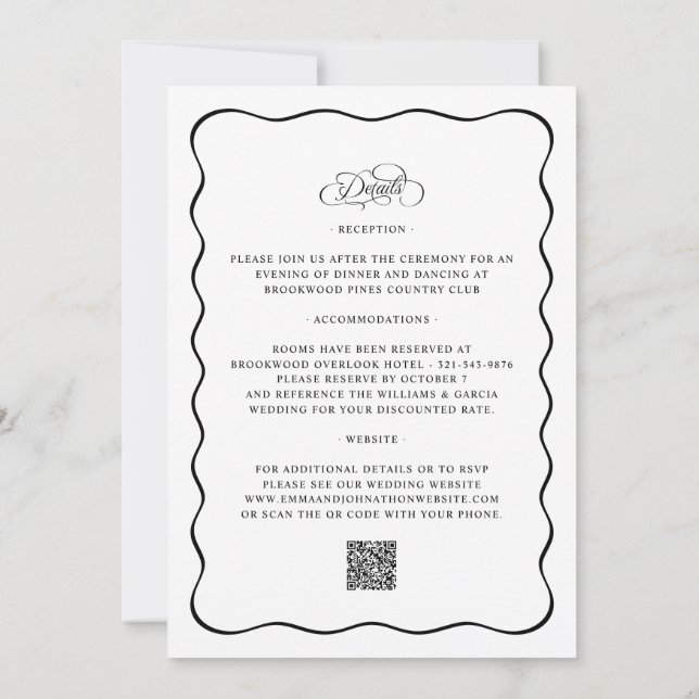 Invitation Tout en un mariage élégant QR Calligraphie noire (Dos)
