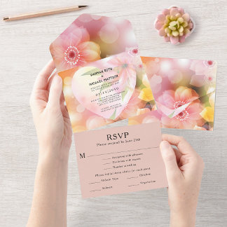 Invitation Tout En Un Mariage Élégant Romantique Floral Orange Rose Clai