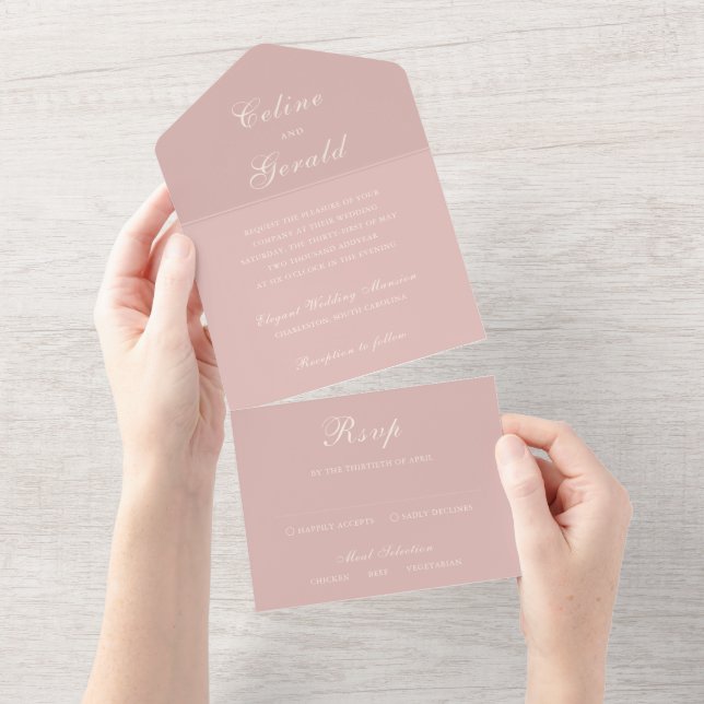 Invitation Tout En Un Mariage Élégant Rose Classique (Déchirure)