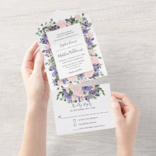 Invitation Tout En Un Mariage Élégant Rose & Floral Lavande Or