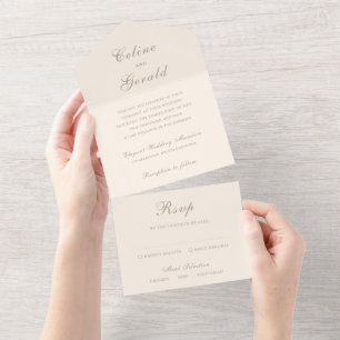 Invitation Tout En Un Mariage Élégant Sable Classique Neutre