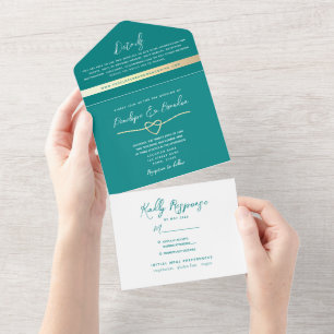 Invitation Tout En Un Mariage Élégant Sarcelle Moderne