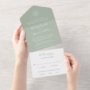 Invitation Tout En Un Mariage élégant traditionnel vert Sage