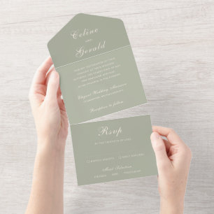 Invitation Tout En Un Mariage Élégant Vert Classique Subtil