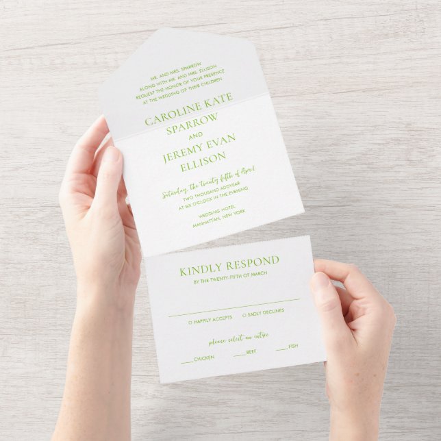Invitation Tout En Un Mariage élégant vert vibrant propre (Déchirure)