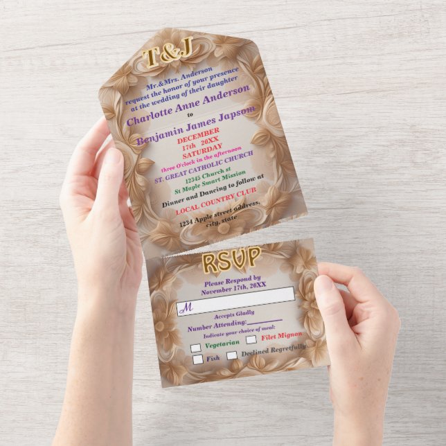 Invitation Tout En Un mariage en bois 3D (Déchirure)