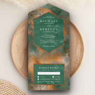 Invitation Tout En Un Mariage en Bronze Métallique Cuivre Vert Patine