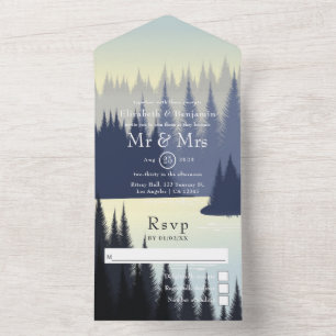 Invitation Tout En Un Mariage en forêt au bord du lac Woodland