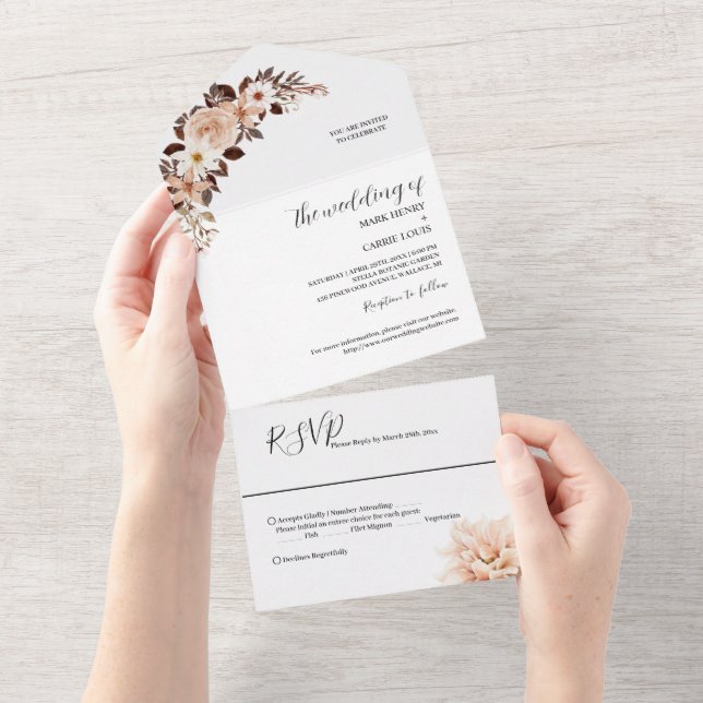 Invitation Tout En Un Mariage en terre cuite fleurie de Bohême (Déchirure)