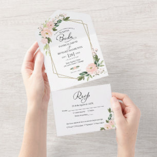 Invitation Tout En Un Mariage Espagnol Géométrique Floral Rose Rouge Vif