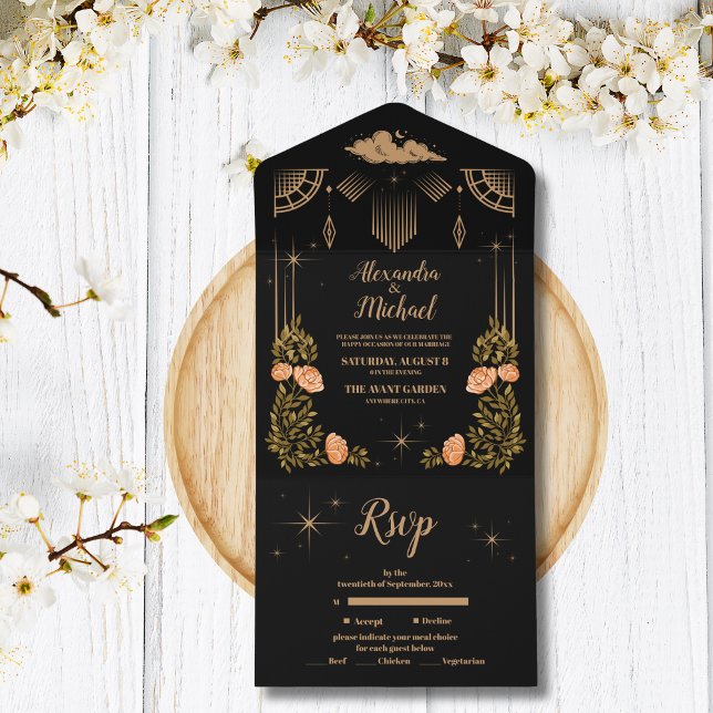 Invitation Tout En Un Mariage Étoiles Noires de Minuit Céleste (Créateur téléchargé)