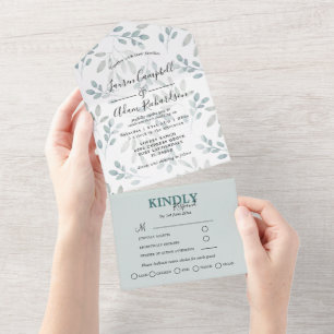 Invitation Tout En Un Mariage Eucalyptus vert Sage rustique