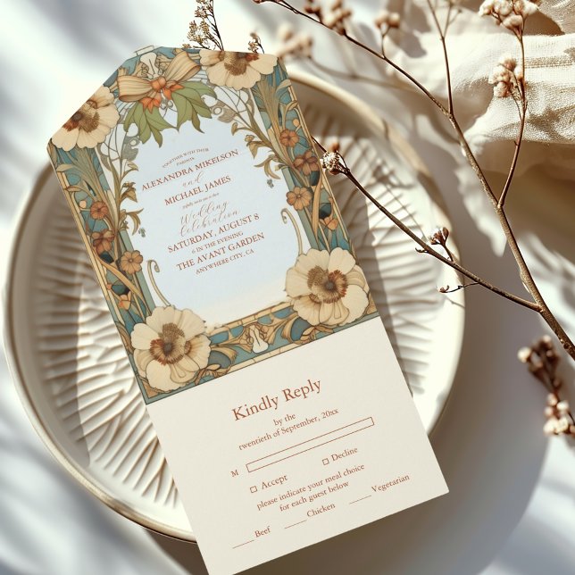 Invitation Tout En Un Mariage européen de Floral de style Art Nouveau (Créateur téléchargé)