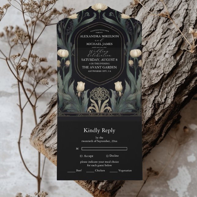 Invitation Tout En Un Mariage européen Floral Art Nouveau (Créateur téléchargé)