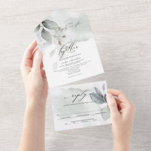 Invitation Tout En Un Mariage Feuillage Vert Sauge