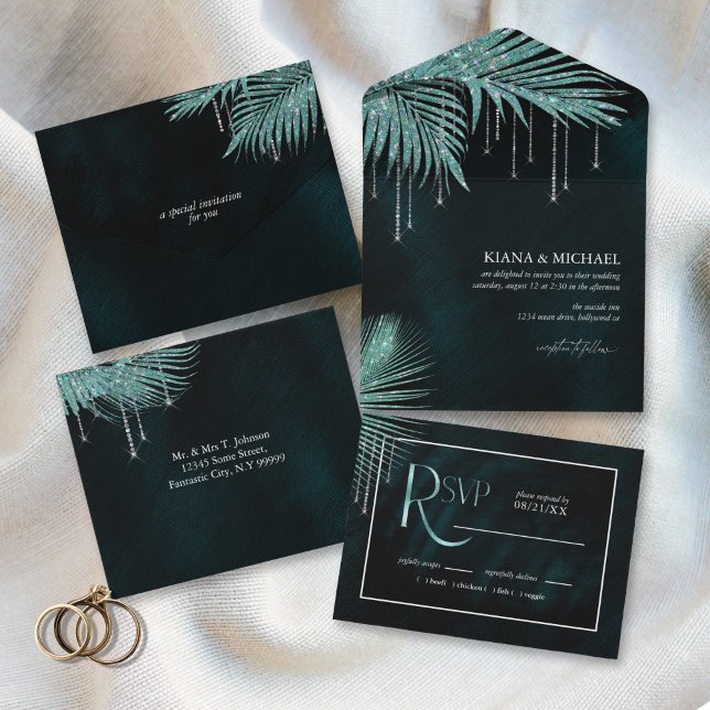 Invitation Tout En Un Mariage feuille de joaillerie ID Turquoise830 (Créateur téléchargé)