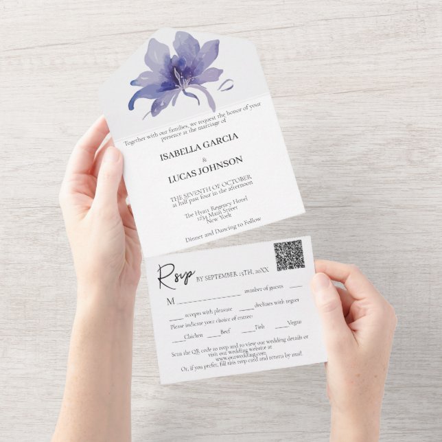 Invitation Tout En Un Mariage Feuille Purple Iris (Déchirure)