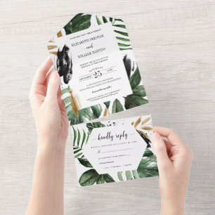 Invitation Tout En Un Mariage Feuille Tropical d'été avec RSVP