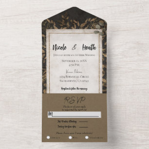 Invitation Tout En Un Mariage Feuilles Botaniques Bronze Conte de Fées d