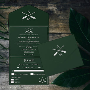 Invitation Tout En Un Mariage Flèches et monogrammes   Emerald Green