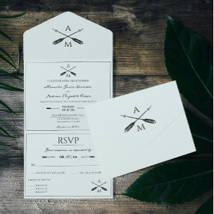 Invitation Tout En Un Mariage Flèches et monogrammes Vert menthe