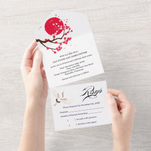 Invitation Tout En Un Mariage Fleur de Cerisier Japonais 