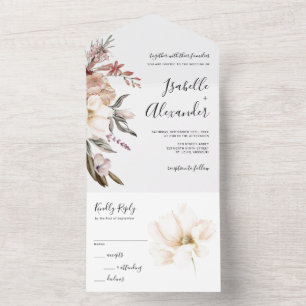 Invitation Tout En Un Mariage Fleur de Champ à l'Aquarelle