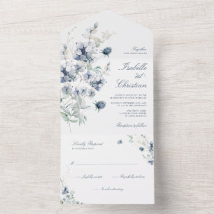 Invitation Tout En Un Mariage Fleur de Fauvette Dusty Blue et Verdure