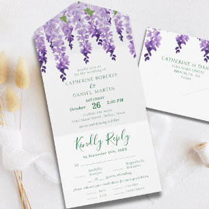 Invitation Tout En Un Mariage Fleur de Glycine Aquarelle Violet Lavande