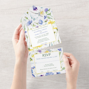 Invitation Tout En Un Mariage Fleur sauvage aquarelle