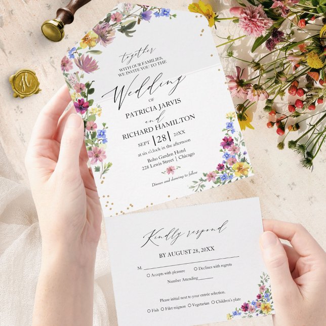 Invitation Tout En Un Mariage Fleur sauvage Boho (Créateur téléchargé)