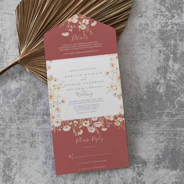 Invitation Tout En Un Mariage Fleur sauvage Boho classique (Créateur téléchargé)