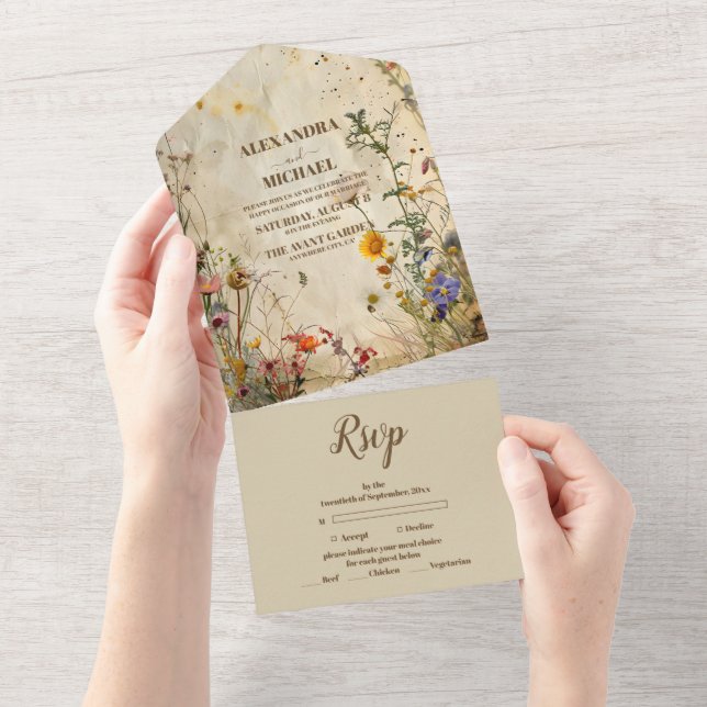 Invitation Tout En Un Mariage Fleur sauvage Boho Fall (Déchirure)