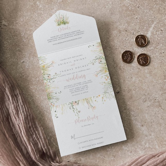 Invitation Tout En Un Mariage Fleur sauvage Boho vert (Créateur téléchargé)